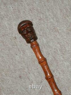 Antique Whangee Bamboo Stick/Cane Hand-Carved Mans Head Top 78.5cm