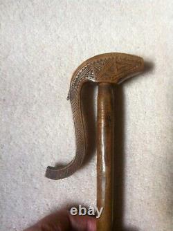 Antique Wood Greek Stick With Hand-Carved Top