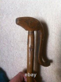 Antique Wood Greek Stick With Hand-Carved Top