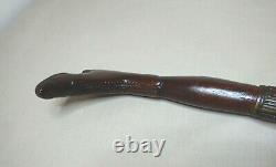 Antique Wood Walking Stick Cane With Carved Snake And High Boot Handle