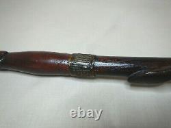 Antique Wood Walking Stick Cane With Carved Snake And High Boot Handle