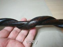 Antique Wood Walking Stick Cane With Carved Snake And High Boot Handle