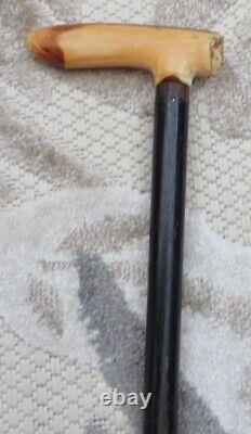 Antique Wood With Handle Carved In Style Of Face Walking Stick