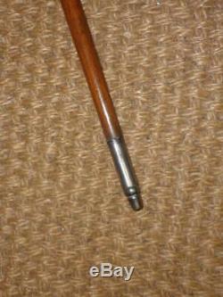 Antique Wooden Derby Topped Walking Cane With Carved And Decorated Panel