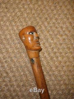 Antique Wooden Primitive Carved Face/Head Topped Walking Stick