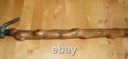 Antique Wooden Truffle Digger Walking Stick with Carved Dog Topper & Trowel Base