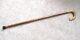 Antique Wooden Walking Cane with Hand Carved Rams Horn Fish Handle