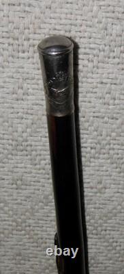 Antique Zambia Police Force Walking Stick / Drill Cane Silver Top Carved Snake