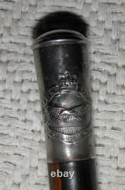 Antique Zambia Police Force Walking Stick / Drill Cane Silver Top Carved Snake