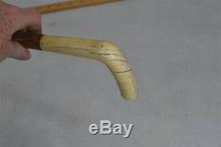 Antique cane walking stick carved bovine bone Victorian 19th c original