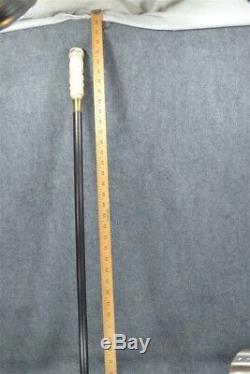 Antique cane walking stick carved dragon hidden compass top original