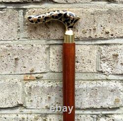 Antique carved Folding Walking Stick Brass Curved Handle Dismantle In To Four