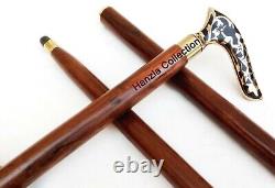 Antique carved Folding Walking Stick Brass Curved Handle Dismantle In To Four