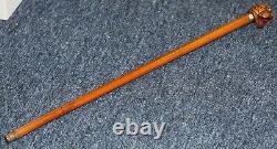 Antique carved boxwood british bulldog gadget walking stick cane, 19th century