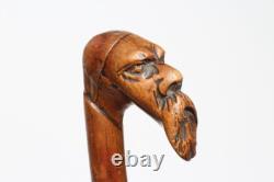 Antique carved unique character head figural walking stick 31 81cm c1900