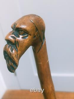 Antique carved unique character head figural walking stick 31 81cm c1900