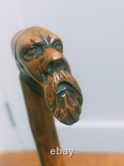 Antique carved unique character head figural walking stick 31 81cm c1900