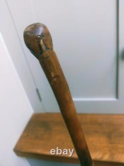 Antique carved unique character head figural walking stick 31 81cm c1900