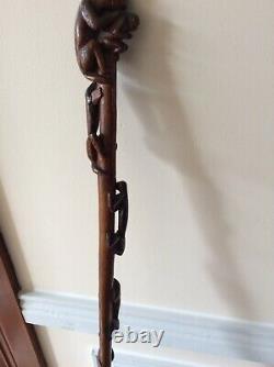 Antique collectors very unusual walking stick all hand made from 1 piece of wood