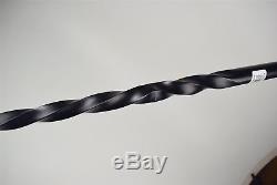 Antique ebony swizzle carved walking cane / stick with white metal mounts