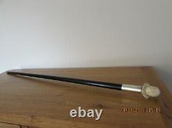 Antique ebony walking stick 92cm carved ladies head with collar top