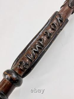 Antique folk art carved walking stick with snakes lizard dated 1911 cane