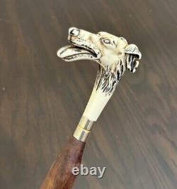 Antique hand carved Walnut wood greyhound dog Whippet walking stick cane 37