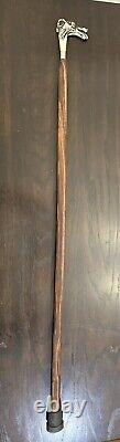 Antique hand carved Walnut wood greyhound dog Whippet walking stick cane 37