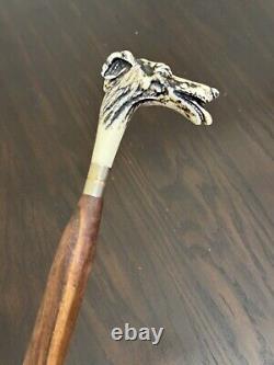 Antique hand carved Walnut wood greyhound dog Whippet walking stick cane 37