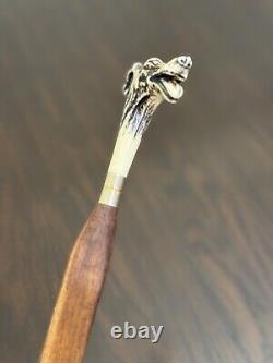 Antique hand carved Walnut wood greyhound dog Whippet walking stick cane 37