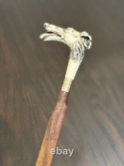 Antique hand carved Walnut wood greyhound dog Whippet walking stick cane 37