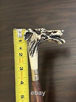 Antique hand carved Walnut wood greyhound dog Whippet walking stick cane 37