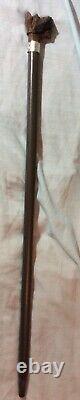 Antique hand carved terrier dogs head mouth opens and closes walking stick
