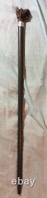 Antique hand carved terrier dogs head mouth opens and closes walking stick