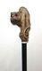 Antique hand carved wood Folk Art figural cat red eyes walking stick cane