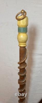 Antique handmade carved bakelite brass wine wood Folk Art cane walking stick Antique handmade carved bakelite brass wine wood Folk Art cane walking stick