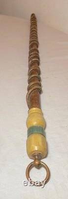 Antique handmade carved bakelite brass wine wood Folk Art cane walking stick
