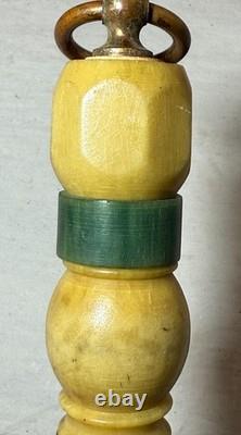 Antique handmade carved bakelite brass wine wood Folk Art cane walking stick