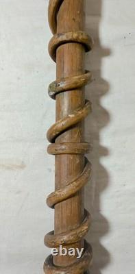 Antique handmade carved bakelite brass wine wood Folk Art cane walking stick