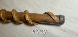 Antique handmade carved bakelite brass wine wood Folk Art cane walking stick