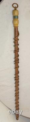 Antique handmade carved bakelite brass wine wood Folk Art cane walking stick