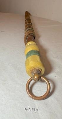 Antique handmade carved bakelite brass wine wood Folk Art cane walking stick