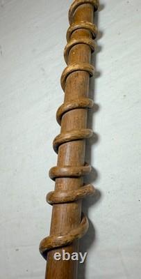 Antique handmade carved bakelite brass wine wood Folk Art cane walking stick