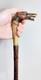 Antique horn carved greyhound handle bamboo walking stick