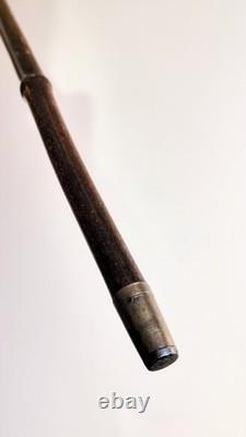 Antique horn carved greyhound handle bamboo walking stick