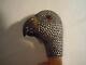Antique parrot carved and silver beaded Cane Walking Stick, glass eyes Ca 1910