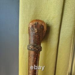 Antique vintage carved mans face head walking stick cane staff Folk art Carving