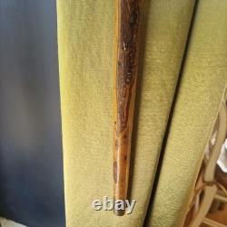 Antique vintage carved mans face head walking stick cane staff Folk art Carving