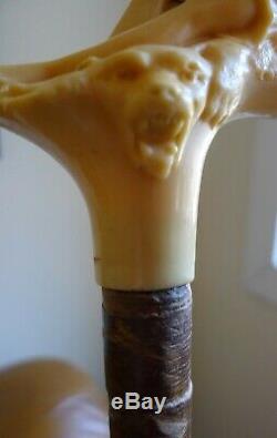 Antique walking stick, 19th c. French or English, carved reclining woman handle