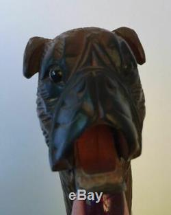 Antique walking stick Carved Dog Head Articulated Silver collar black forest